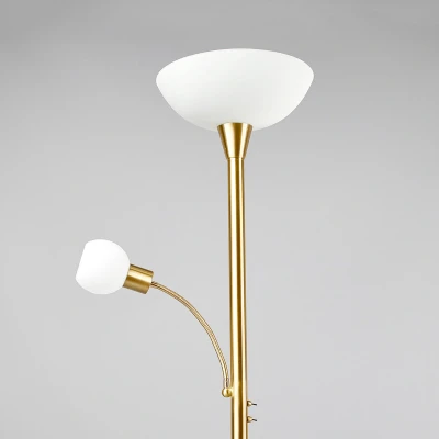 Afbeelding van Lindby vloerlamp 2lichts metaal, glas H: 182.5 cm E27 messing, wit, opaalwit