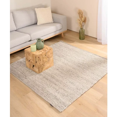 Afbeelding van Wollen Vloerkleed Vierkant Lett Lichtgrijs 200x200 Cm