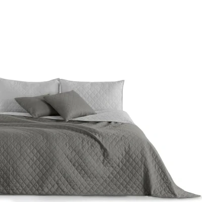 Afbeelding van DecoKing sprei 200 x 220 cm staal antraciet grijs zilver dubbelzijdig onderhoudsvriendelijk Axel