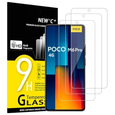 Afbeelding van NEW&#039;C 3 stuks pantserglas beschermfolie voor Xiaomi Poco M6 Pro 4G (niet 5G) krasvrij 9H hardheid HD displaybeschermfolie 0,33 mm ultra transparant