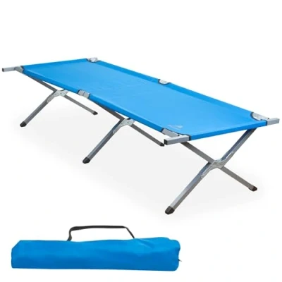 Afbeelding van CampFeuer Campingbed, blauw, belastbaar tot 200 kg, 210 x 82,5 45 cm, campingligstoel, zonneligstoel, stabiele tuinligstoel met draagtas, visligstoel, strandstoel, ligstoel,