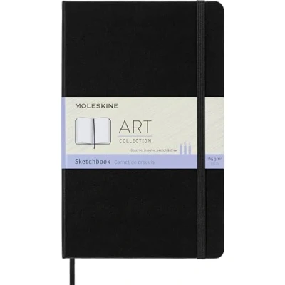 Image de Carnet de croquis Grand format Couverture rigide noire: Large Size. Blanko. Mit Falttasche für Notizen. Gummiband Verschluß