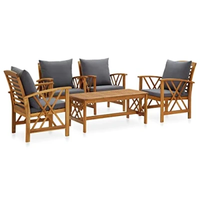 Image de vidaXL Salon de jardin 5 pcs avec coussin Bois d&#039;acacia solide3057777
