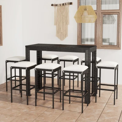 Afbeelding van 9 delige Tuinbarset met kussens poly rattan zwart