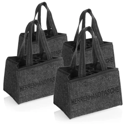 Afbeelding van 4 x herenhandtas, vilten tas voor dranken, flessentas van vilt 6 flessen, dragers tot 0,5 l, grijs/zwart, 24 15 cm (04 stuks herenhandtas)