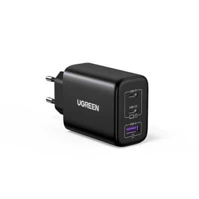 Afbeelding van UGREEN 65 W snellader USB C, 3 poorten, compatibel met iPhone 16 Plus Pro Max 15 14 13 12 11 X MacBook Air M3 M2 M1 Galaxy S24 Ultra S23 Pixel 8 7a 6a iPad Dell XPS (zwart)