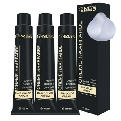 Image de FemMas Lot de 3 teintures Pure &amp; Mix pour cheveux, crème professionnelle, à l&#039;huile d&#039;argan, kératine, céramides, coloration permanente, résultats couleur éclatant et durable, 100 ml.