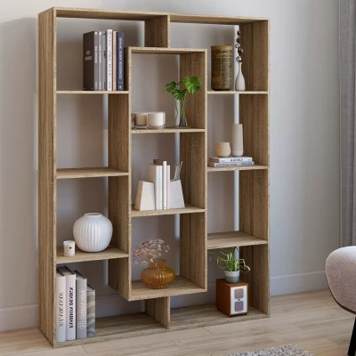 Image de Etagère bibliothèque COLETTE avec 11 compartiments effet bois H.143 cm