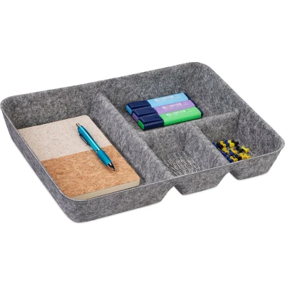 Afbeelding van Relaxdays lade organizer vilt sorteerbak 4 vakken bureau make up Lichtgrijs