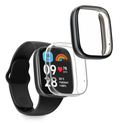Afbeelding van kwmobile 2x smartwatch hoes geschikt voor Xiaomi Redmi Watch 3 Active hoesje Siliconen sporthorloge cover Activity tracker case in transparant / zwart
