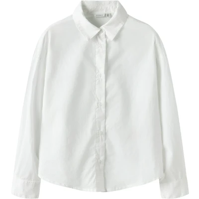 Afbeelding van Name it Langarm Overhemdblouse voor kinderen, Maat: 146/152, Bright white