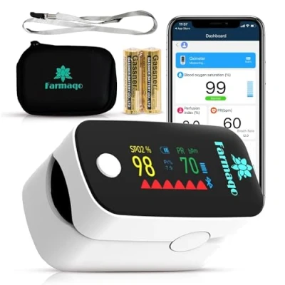 Afbeelding van FARMAQO Professionele en medische vingeroximeter saturometer (klinische nauwkeurigheid, pulssaturometer, OLED display, zuurstof, pols, SPO2, BPM, hartslag, app bluetooth)