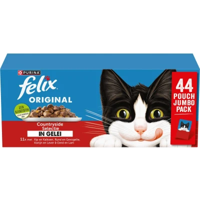 Afbeelding van Felix Original in Gelei Kattenvoer Natvoer Countryside Selectie 44 x 85g