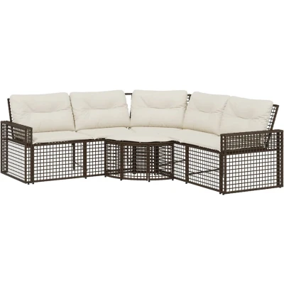 Afbeelding van vidaXL Tuinbank met kussens en voetensteun L vormig poly rattan bruin