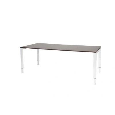 Afbeelding van Domino bureau, hoogte instelbaar (62 85cm) met 200x90cm &#039;zwevend&#039; logan eiken 25mm blad en wit (RAL9010) N poot frame