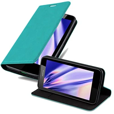 Afbeelding van Cadorabo Hoesje geschikt voor Nokia Lumia 630 / 635 in BENZINE TURKOOIS Beschermhoes met magnetische sluiting, standfunctie en kaartvakje Book Case Cover Etui