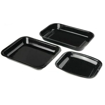 Afbeelding van Russell Hobbs CW20701AR Romano Set van 3 geëmailleerde roosterschalen glas, gemakkelijk te reinigen, panorama vierkant, koolstofstaal, zwart, 36 cm, 26 cm