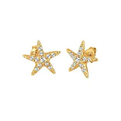 Afbeelding van Elli Dames Oorbellen zeester strand met kristallen in 925 sterling zilver verguld