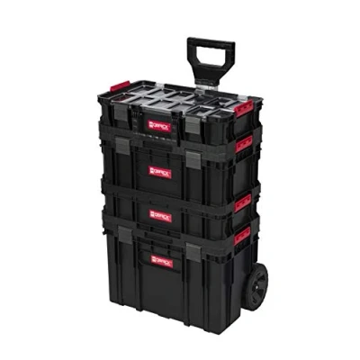 Afbeelding van XL gereedschapstrolley, werkplaatskoffer, set, werkplaatswagen, set van&quot;Q Brick&quot; serie met veel accessoires! B x D H in cm: 53 38 98 cm! De mobiele alleskunner privé &amp; commercieel