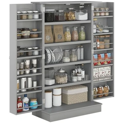 Afbeelding van HOMCOM voedselvoorraadkasten spaanplaat 60x30x104cm grijs