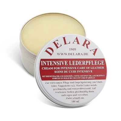 Afbeelding van DELARA Intensieve leerverzorging, kleurloos, 75 ml geïmpregneerd en beschermt leer zeer effectief. Nieuwe formule met hoogwaardige kokosolie bijenwas Made in Germany