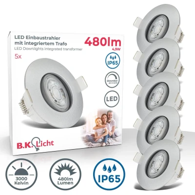 Afbeelding van B.K.Licht LED Badkamer Inbouwspots dimbaar set van 5 badkamerverlichting IP65 chroom 9 x 4,2 cm (DxH)