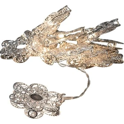 Afbeelding van LED decoratieve lichtketting 10 warmwit 3144 30 zilverkleurige metalen bloemen, werkt op batterijen
