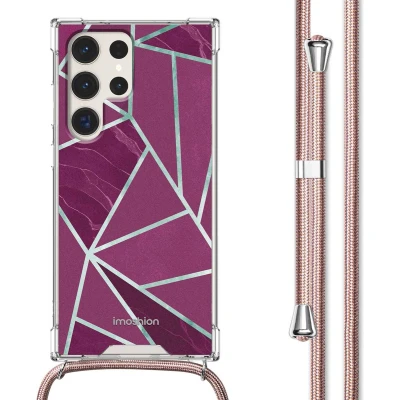 Afbeelding van iMoshion Hoesje Geschikt voor Samsung Galaxy S23 Ultra met Koord Design Meerkleurig / Bordeaux Graphic