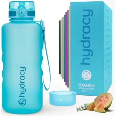 Afbeelding van Hydracy drinkfles met infuser en tijdmarkering 2 liter BPA vrije lekvrije sportfles condensvrije waterfles ideaal voor sport buitenactiviteiten aquablauw