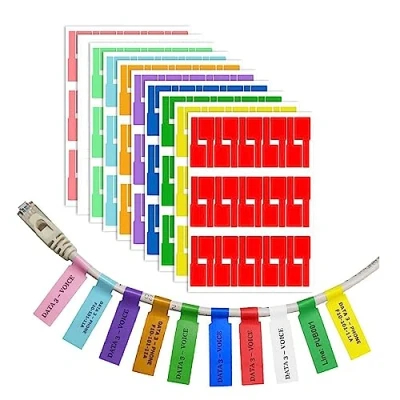 Afbeelding van 12 vellen met elk 360 stuks kabeletiketten, uv bestendig, waterdicht, scheurvast, duurzaam, voor laserprinters, kleuren