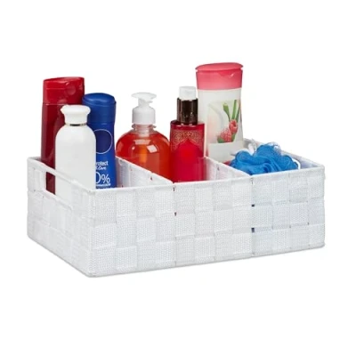 Afbeelding van Relaxdays opbergmand met 3 vakken organizer mandje kastmand handgrepen kunststof wit