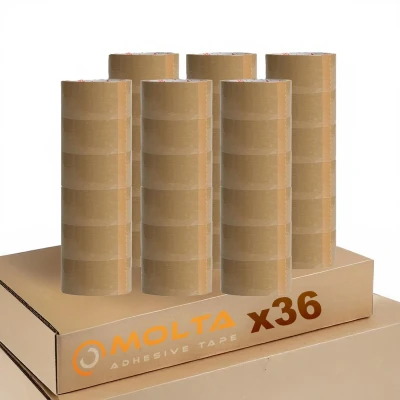 Afbeelding van MOLTA SOLVENTA PLUS BRUINE pakkettape 48 mm x 55 m Pakketplakband Kartontape Verpakkingstape voor pakketten en dozen 36 Rollen NATURAL RUBBER