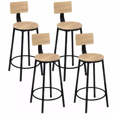 Afbeelding van Lot de 4 tabourets bar DETROIT assise ronde avec dossier design industriel