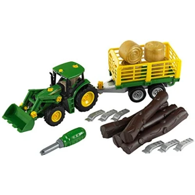 Image de Tracteur John Deere avec remorque à bois et foin