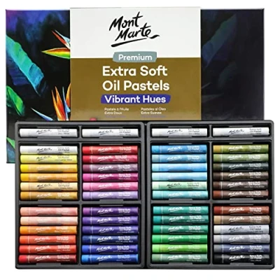Afbeelding van MONT MARTE 52 stuks extra zachte oliepastels, verschillende heldere kleuren en boter, veelzijdige kunstpastels om te mengen, gelaagd, ideaal voor kunst, schetsen