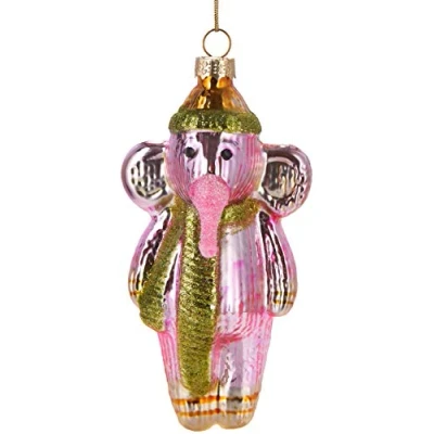 Afbeelding van BRUBAKER Roze Olifant met Muts en Sjaal Handbeschilderde Kerstbal van Glas Handgeblazen Kerstboomversieringen Figuren Grappige Decoratieve Hangers Boombal 13 cm