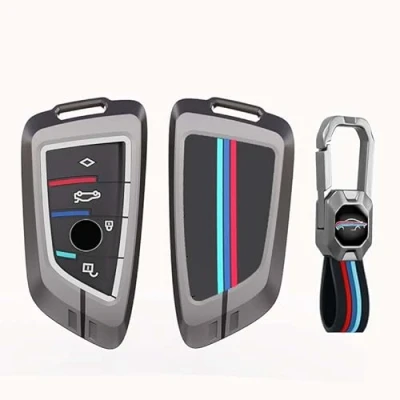 Afbeelding van Yamlten (1 stuk) Autosleutelhoes voor BMW X1 X2 X3 X5 X6 en 1 2 3 4 5 6 7 Serie knoppen Zinklegering sleutelhoes zink zwart