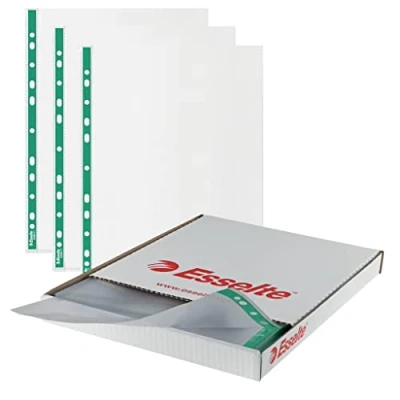 Afbeelding van Esselte 628617 500 stuks DIN A4 43 micron sterk reliëf, met versterkte achterkant, groen geperforeerd, ideaal voor ordners en ringboeken