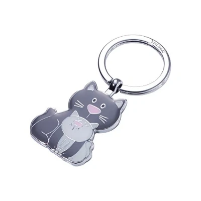 Afbeelding van Troika CAT &amp; KITTY KR18 04/GY Sleutelhanger Kat Kitten Meow Miau Gegoten metaal/email Glanzend Chroom Donkergrijs Lichtgrijs Original, grijs, 8 cm, sleutelhanger,