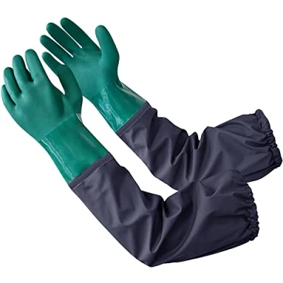 Afbeelding van Coopache 1 paar lange waterdichte vijverhandschoenen, 64 cm, werkhandschoenen, vishandschoenen, herbruikbaar, voor aquarium, vijver, heren en dames, groen blauw, maat L