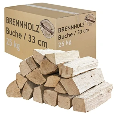 Afbeelding van Brandhout, beukenhout, 33 cm, 25 kg, voor oven en open haard, vuurschaal, houtblokken