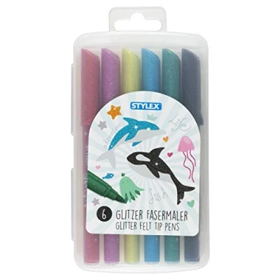 Afbeelding van Stylex 64016 glitterstiften voor kinderen, 6 kleuren in hersluitbare doos, schilderen, knutselen en tekenen, 10068489, stuks (1 stuk)