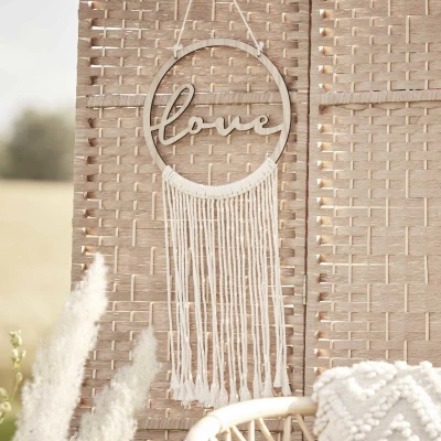Afbeelding van Houten ring LOVE macrame per stuk