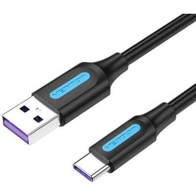 Afbeelding van Vention USB 2.0 A naar C 5A kabel CORBI 3m Zwart PVC (3 m, 2.0),