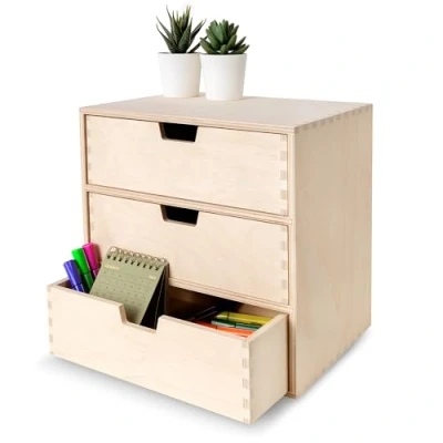 Afbeelding van Creative Deco Mini Houten Kist met 3 Lades Opbergkast Box Ongeverfd Multiplex 28,5 x 20 cm