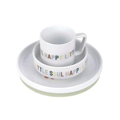 Afbeelding van LÄSSIG Porseleinen tafelservies voor kinderen schaal mok bord met antislip siliconen ring Happy Fruits