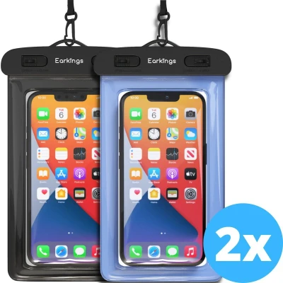 Afbeelding van Waterdichte telefoonhoesjes Set van 2 stuks zwart &amp; donker blauw