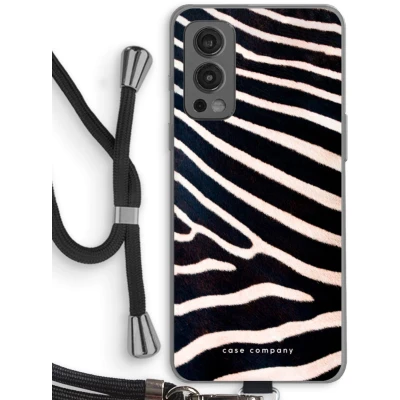 Afbeelding van Case Company® hoesje met Koord geschikt voor OnePlus Nord 2 5G Zebra Telefoonhoesje Zwart Bescherming aan alle Kanten en Over de Schermrand
