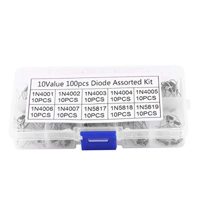 Afbeelding van 100 stuks elektronische diode assortimentsset voor lek gelijkrichter met 10 waarden, doos 1N4001 1N4007 1N5817 1N5819