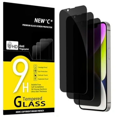 Afbeelding van NEW&#039;C Set van 3, anti spionage gehard glas voor iPhone 14, 13/13 Pro (6,1 inch) displaybeschermfolie effectief tegen krassen zonder luchtbellen extreem robuust hardheid 9H